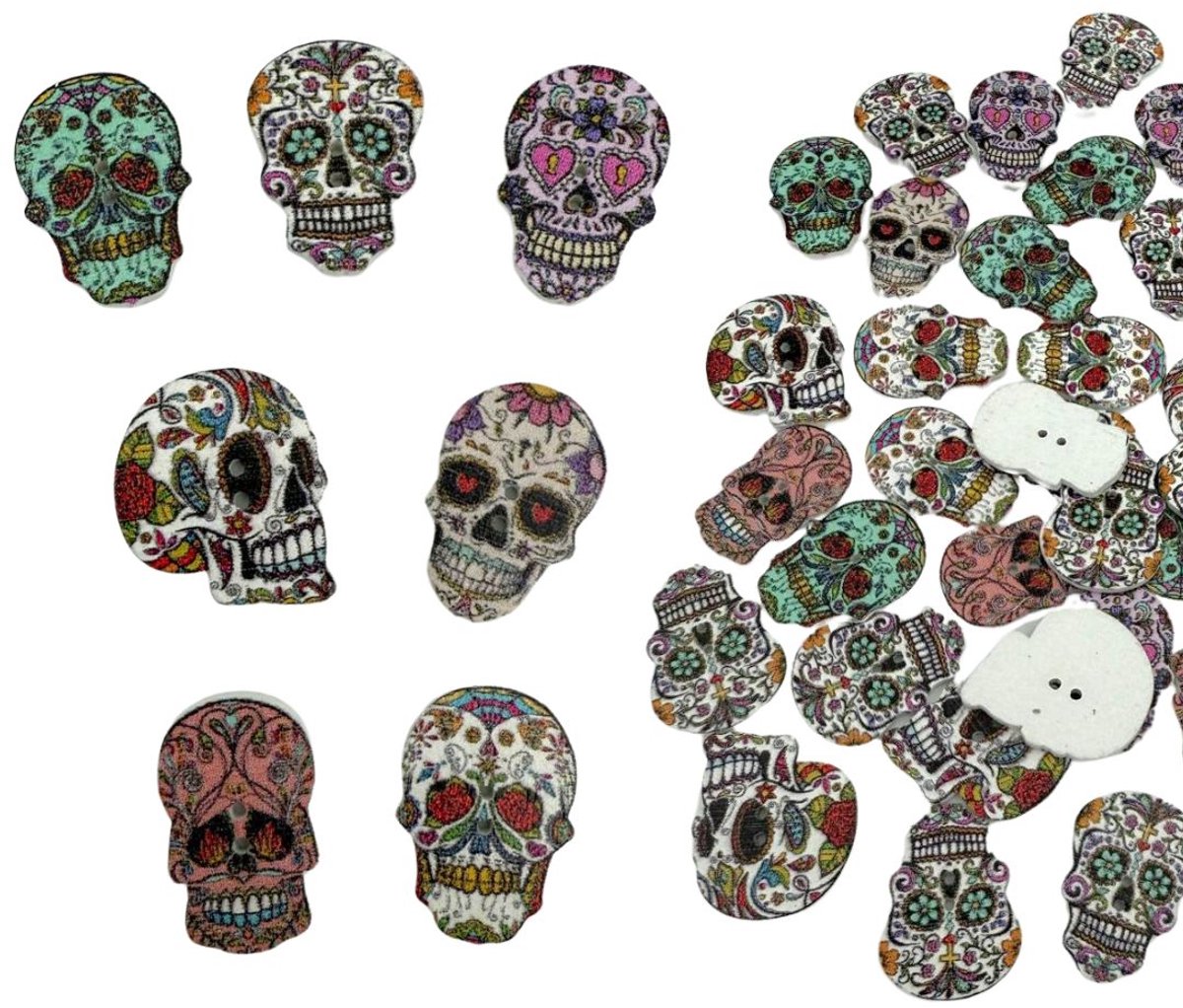   | 50 decoratieve knopen Doodshoofd Dia de los Muertas | Schedel Knopenmix voor scrapbooking, naaien, decoraties, etc | DIY